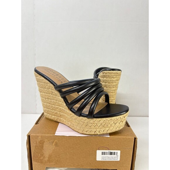 Journee Collection Women’s Cynthie Black Espadrille Wedge Platform Sandal Sz 8M - Picture 1 of 6